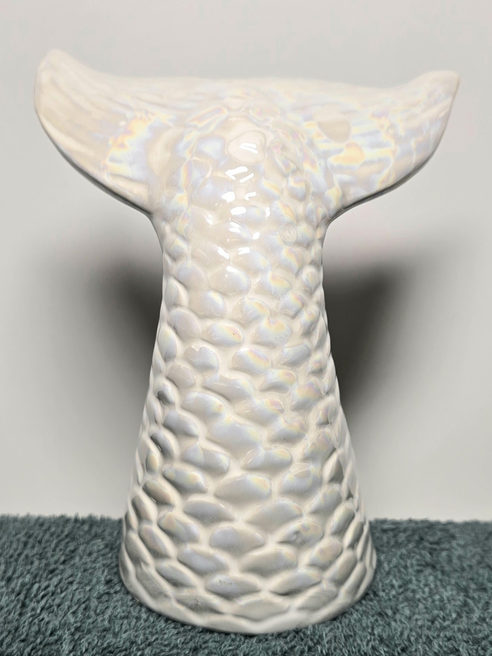 Vintage Iridescent Whale Tail Coastal Ceramic Vase